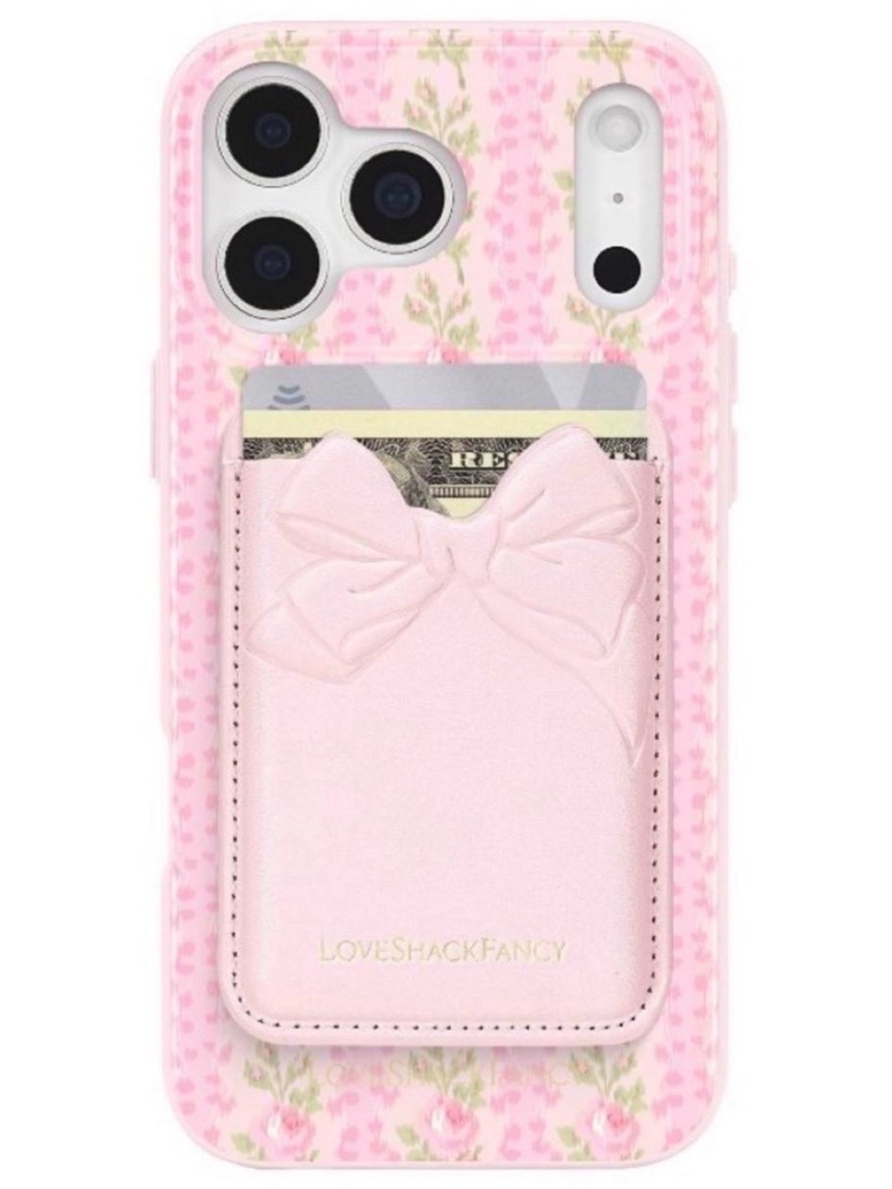 LoveShackFancy Pale Pink Floral Bow Card Pocket